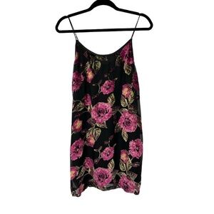 Mi Ami Black‎ Pink Floral Velvet Slip Dress